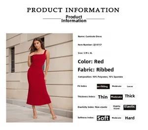 Detail of red camisole dress showing ribbed texture fabric and slim fit waist design