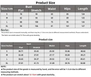 Detailed size chart for bodycon maxi dress in centimeters and inches for S to XL sizes