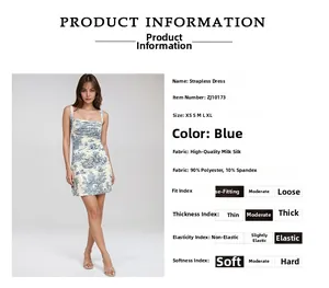 Detailed size chart and material specs for the blue floral print slip beach dress