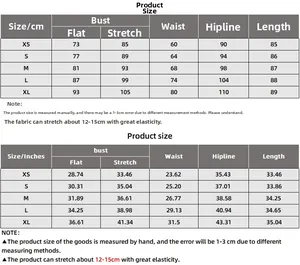 Detailed size chart for printed mini dress showing measurements in cm and inches