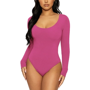 Bodysuit Femme Sexy Manches Longues Col en U Ajusté Couleur Unie Polyester Élasthanne Justaucorps Top pour le Quotidien