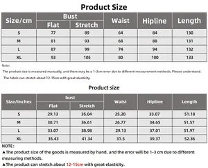Size chart for summer lace long dress showing measurements in centimeters and inches