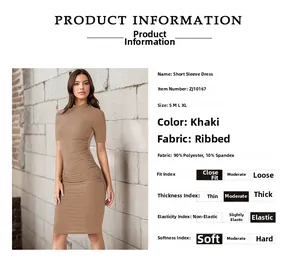 Detailed chart showing khaki ribbed fabric texture and size specs for the slim fit dress