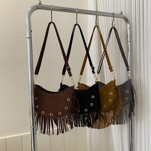 Women Vintage Suede Tassel Crossbody Bag Bohemian Rivet Dumpling Shoulder Bag For Daily Fashion Retro Sling Bag