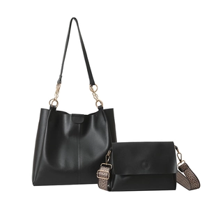 Conjunto de bolso tote negro con bolso bandolera y correa ancha estilo étnico