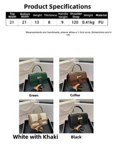 Tableau des tailles et vue multi-couleurs de sacs à main tissés en PU avec boucle en H