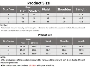 Tableau des tailles détaillé pour débardeur sexy avec mesures en cm et pouces
