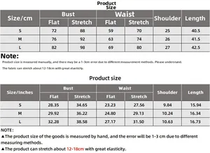 Detailed size chart for the ribbed cutout camisole including S, M, and L measurements