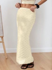 Women Sexy Jacquard Mesh High Waist Bodycon Maxi Skirt Elegant Slimming Wave Texture Synthetic Blend Party Long Skirt