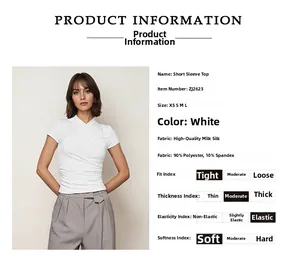 Detail view of white V-neck slim-fit T-shirt with ruched waist and soft fabric texture