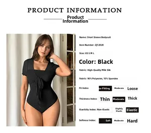 Detail of black slim fit bodysuit made from premium elastic and soft polyester fabric