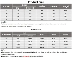 Size chart for mesh bodysuit showing cm and inch measurements for sizes XS to L