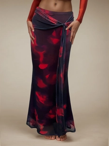Gonna Lunga Maxi a Vita Alta con Stampa Astratta Elegante da Donna Gonna Lunga Bodycon in Seta di Latte per Vacanze