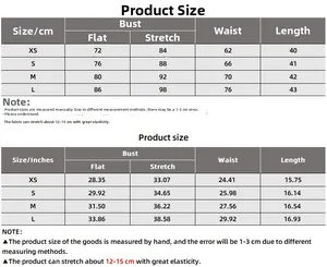 Detailed size chart for crop tank top showing measurements in centimeters and inches