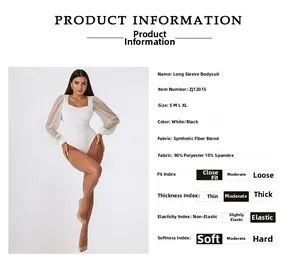 Detailed size chart and fabric info for the white chiffon lantern sleeve bodysuit