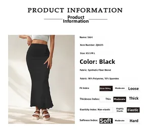 Détail jupe sirène noire à taille haute montrant la matière 90% polyester et 10% élasthanne