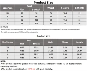 Detailed size guide for short sleeve T-shirt with CM and Inch measurements from XS to L