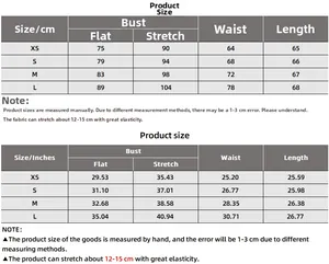 Tableau des tailles détaillé pour haut d'été ajusté avec mesures de poitrine, taille et longueur