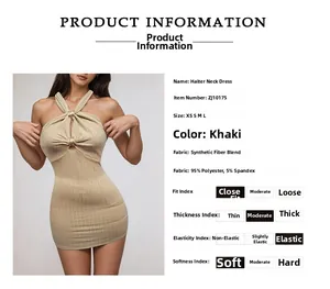 Detail of khaki ribbed knit fabric composition 95% polyester and 5% spandex on slim dress