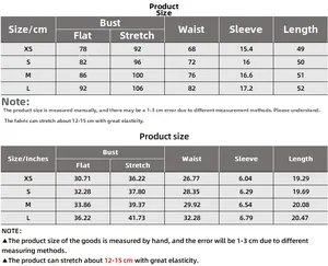 Tableau des tailles pour t-shirt col V femme avec mesures en cm et en pouces
