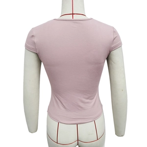 Detailed back view of a slim-fit dusty pink short sleeve t-shirt with ribbon lace-up design