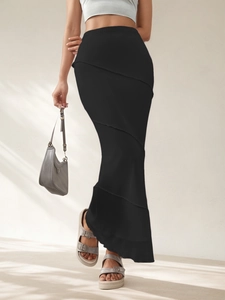 Jupe Maxi pour Femme Sexy Taille Haute Enveloppante Couleur Unie Patchwork Jupe Sirène Élégante Jupe Longue Moulante pour Fête Vacances