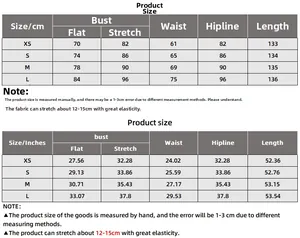 Size chart for V-neck halter dress showing XS to L measurements in cm and inches