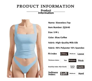 Detail view of light blue square neck tank top showing slim fit and stretchy fabric texture