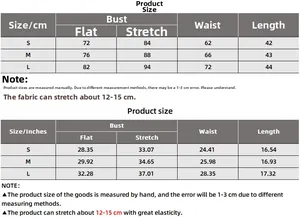 Size chart for slim fit crop tank top showing S, M, L measurements in cm and inches