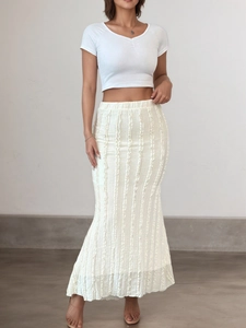 Jupe Queue de Poisson en Tricot Jacquard Élégante pour Femmes Taille Haute Coupe Mince Couleur Unie Jupe Sirène Midi Bodycon