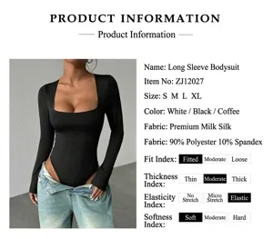 Detaillierte Übersicht des Square-Neck Langarm-Bodysuits mit Stoff- und Größenangaben