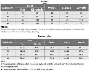 Size chart for long sleeve bodysuit in CM and Inches showing S to XL measurements