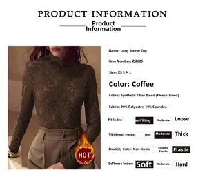 Détails du haut en maille thermique marron café avec doublure polaire et tableau
