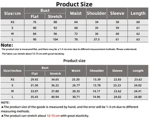 Guide des tailles en cm et pouces pour haut en tulle avec tissu à haute élasticité