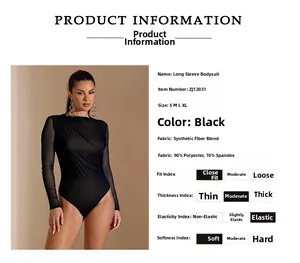 Détail du body noir en tulle avec composition 90% polyester et tableau des tailles