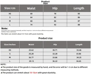Size guide for irregular ruffle high waist skirt showing measurements in CM and Inches