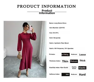 Détails du tissu de la robe polo bordeaux et conception des manches lanternes ajustées