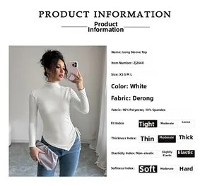 Detail of white slim-fit thermal top showing 90% polyester 10% spandex fabric composition