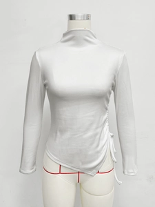 Slim fit thermal mock neck top with side drawstring ruched detail in white