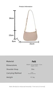 Detailed size specifications of the minimalist felt crossbody bag in creamy white