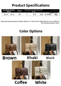 Detailed size specifications and multi-color options for the retro PU leather handbag
