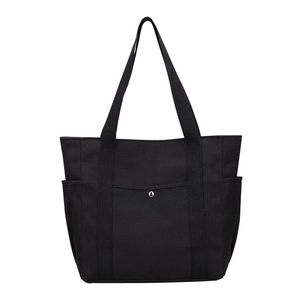 Borsa tote classica in tela nera con tasca frontale a scatto e tasche laterali capienti