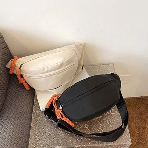 Minimalist Velvet Unisex Chest Bag With Orange Rope Zipper Casual Sporty Waist Bag Crossbody Bag For Travel Daily Use