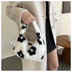 Borsa a Mano da Donna Invernale in Peluche con Motivo Floreale Stampato Borsa a Tracolla Morbida Sottobraccio