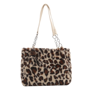 Elegante borsa tote in pelliccia sintetica leopardata con catena metallica e capienza