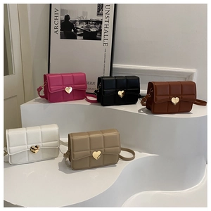 Borsa a Tracolla Quadrata Trapuntata da Donna Borsa a Spalla in Pelle PU di Moda Con Serratura a Cuore Trama a Quadri