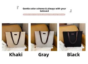 Three-piece tote bag set in khaki, grey, and black with premium leather handles