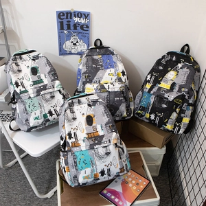 Japanese style graffiti backpacks with aesthetic street art patterns and large capacity