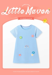 Detail of baby girl summer dress featuring colorful floral and rainbow embroidery