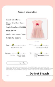 Détails de taille et conseils d'entretien pour robe fille en coton rose avec tulle